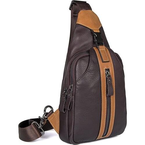 MAHEU Leather Bag Mens Chest Pack Genuine Leather Single Shoulder Crossbody Bag Real Cowskin Sling Bag Chest Bag For Men Male