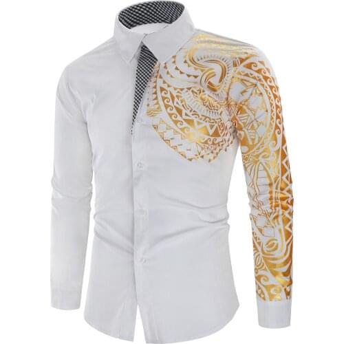 Men Casual Gold Shirt New Slim Fit Long Sleeve Camisa Masculina Homme Men Shirt