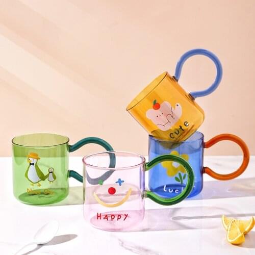 Non-hot cup schoolgirl cup children small Q cup ins cute glass gift cute coffee mugs and cups cup for juice milk drinkware