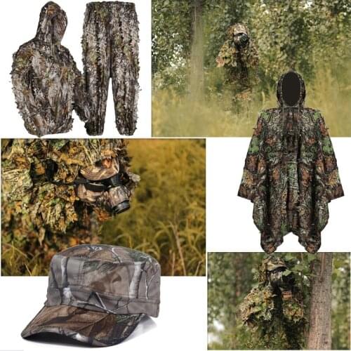 Hunting Clothes Camouflage Cloak Jacket Pants Hat 3D Maple Leaf Bionic Outdoor Paintball Airsoft Military Sniper Clothing Kit