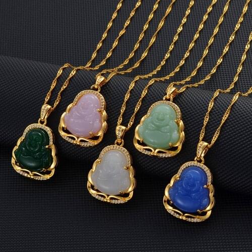 Anniyo Green Buddha Pendant Necklaces Women Amulet Chinese Style Maitreya Necklace Jewelry New Style Drop Shipping #001636