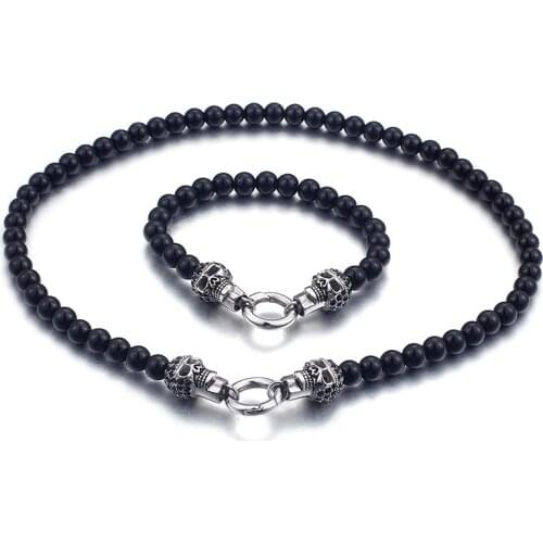 Hot Titanium Steel Europe and the United States punk skull head necklace bracelet tide men jewelry
