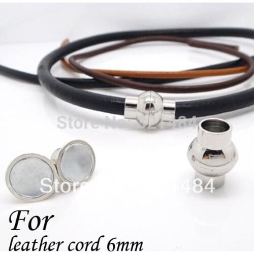 Rhodium Plated 100piece/lot 6mm Leather Cord End Caps Jewelry Tube Magnetic Clasps