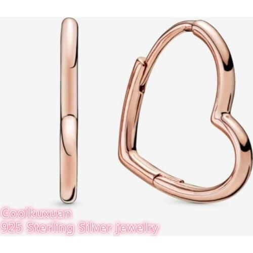 100% 925 Sterling Silver Asymmetric Heart Earrings Original European Style Brand woman Jewelry