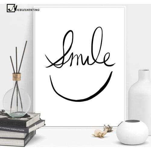 Smile Face Minimalist Art Canvas Poster Painting Abstract Motivational Black White Picture for Modern Home Office Room Decor 048