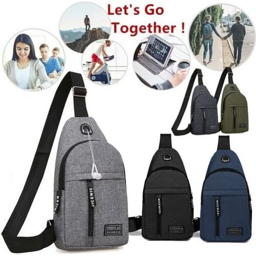 USB Charging Shoulder Bag Anti-theft chest bag casual waterproof diagonal bag version of the headset hole bags