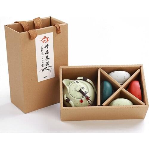 Japanese Kungfu travel tea ceremony set one teapot pot four cups ceramic Chinese puer oolong small teaware portable gift box