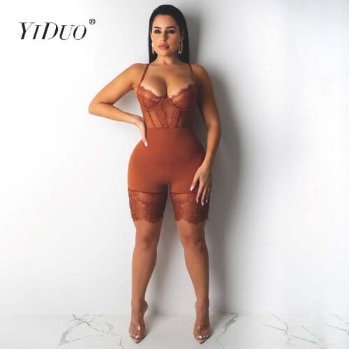 YiDuo 2020 Fashion Hot Lace Playsuits Sexy Backless Party Club Short Romper Womens Jumpsuits Sleeveless Skinny Red Body Mujer