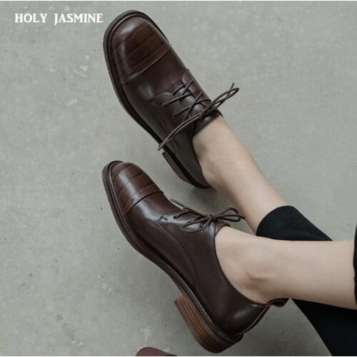 New Flat Shoes Women Real Leather Lace-Up Shoes Women Fashion Classic Vacation Shoes Women Footwear Size 34-40 Shoes for Women