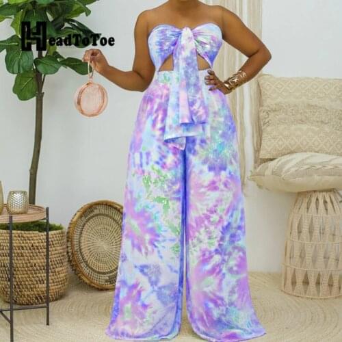 Dot Print Lace Up Draped Fashion Sexy 2 Piece Set Women Sleeveless Backless High Waist Wide Leg Two Piece Set Women