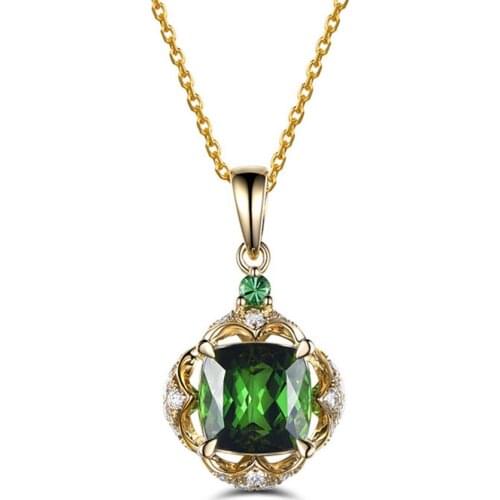 SMALL EMERALD PENDANT NECKLACE FOR WOMEN GREEN CRYSTAL GEMSTONE 18K GOLD COLOR CHOKER CHAIN DIAMOND JEWELRY BIJOUX BIRTHDAY GIFT