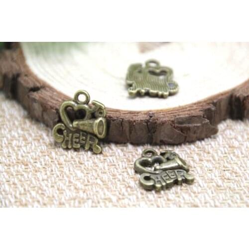 20pcs--I love to cheer charms, bronze tone Cheerleader Megaphone Charm pendants Cheerleading 16x18mm