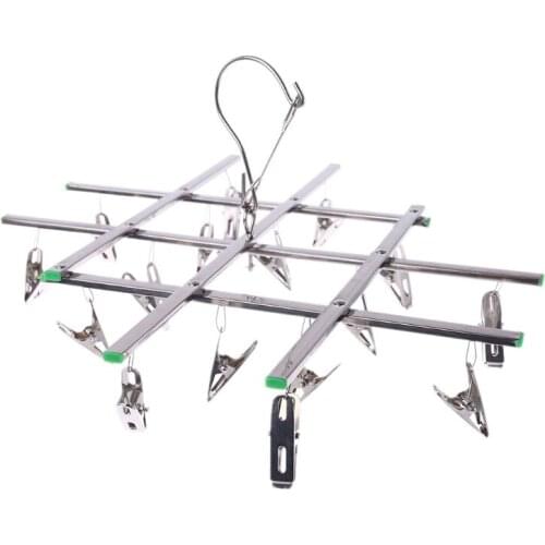 16 Clips Stainless Steel Windproof Laundry Hanger Sock Drying Rack Underwear Towel Pegs Collapsible Clothespin Hook Clothes