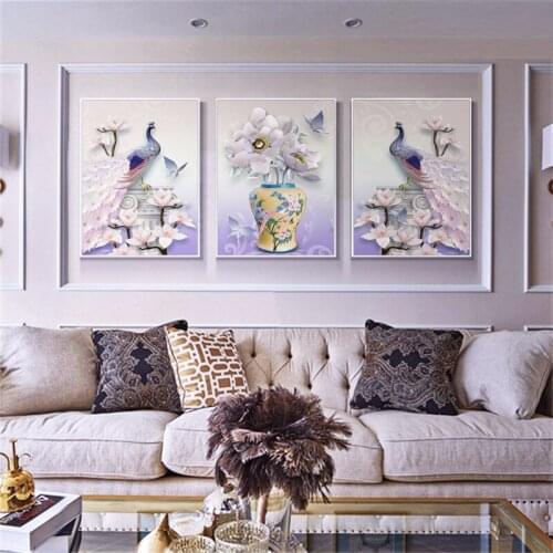3Pcs Peacocks Flower deer Painting Canvas Wall Posters Prints Modern Nordic Poster Wall Picture Artistic Painting For Home Decor