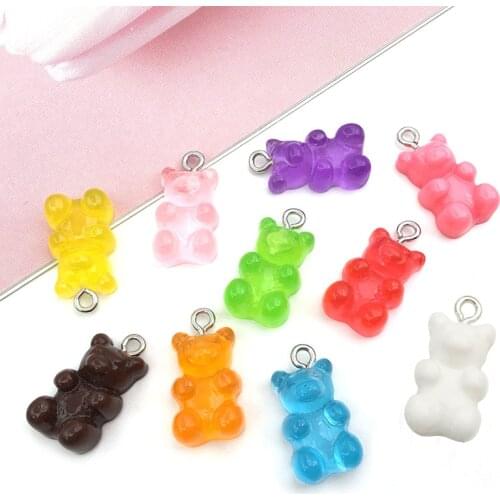 30pcs Cartoon Hanging Ring Resin Bear Pendants DIY Craft Supplies Key Chain Making Materials Ornaments Arts Jewelry Accessories