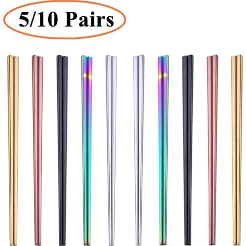 5/10 Pairs Reusable 304 Stainless Steel Chopsticks 23cm Chinese Dinnerware Non-slip Food Chopsticks Kitchen Tools Tableware