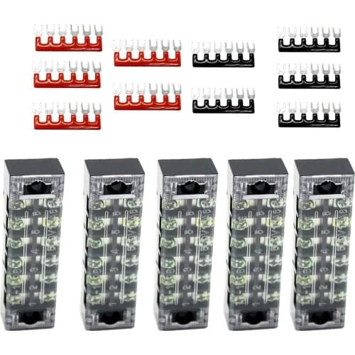 5 Pieces 600V 15A 6 Positions Double Row Screw Blocks with Terminal Barrier Strip