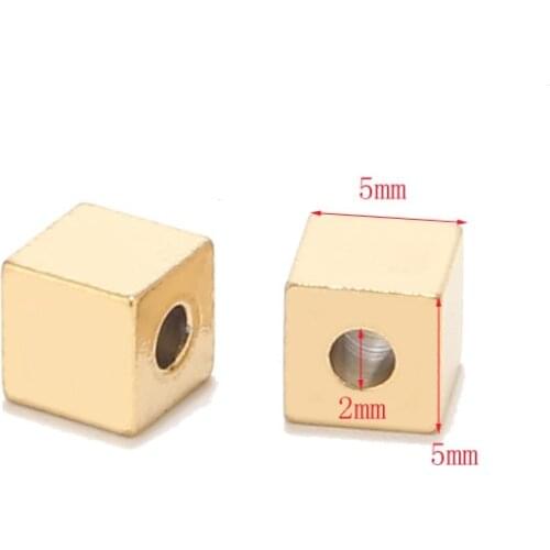 50pcs 2mm Gold tone Hole Stainless Steel Cube Spacer Beads Square Loose Beads for DIY Bracelet Jewelry Making Accessories