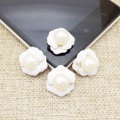 50pcs Pearl Rose Flower Button Jewelry Drill Charms Wedding Brides Hair Clip Flatback Floating Enamel Alloy Phones Embellishment