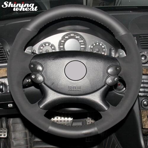 Shining wheat Black Suede Black Genuine Leather Car Steering Wheel Cover for Mercedes Benz E63 AMG 2006-2008 CLS 63 AMG 2007