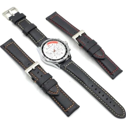 Onthelevel Retro Rugged Watchband 20mm 22mm Black Color Genuine Leather Watch Strap Replacement Bracelet For Brands Of Watch #E