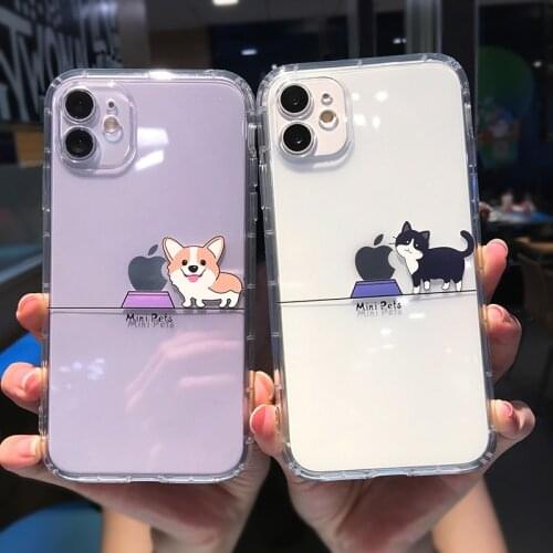 Cute Cartoon Animal Cat Gog Pig Phone Case For iPhone 11 Pro Max X XS XR 12 Mini 7 8 Plus 6S Funny Couple Transparent Soft Cover