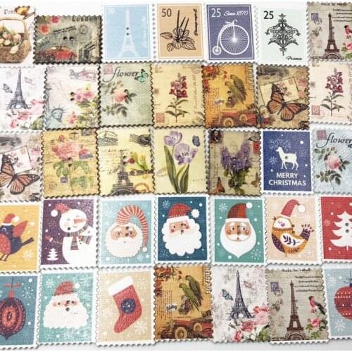 Wooded Buttons postage Stamp shape Mix 2 Hole Tower bird Flower Sewing Button for handmade children Clothing Decoration 38*30mm