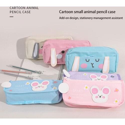 1pcs Double layer Canvas Pencil Case Big Capacity Pen Storage Bag Portable Student Writing Pencil Bag Stationery Box Pen