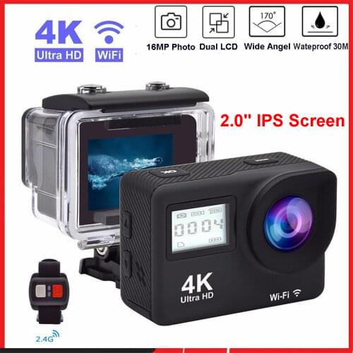 4K Ultra HD Action Camera Touch Double LCD WiFi 20MP 170D 30m Go Waterproof Pro Sport DV Helmet Video Camera With Remote Control
