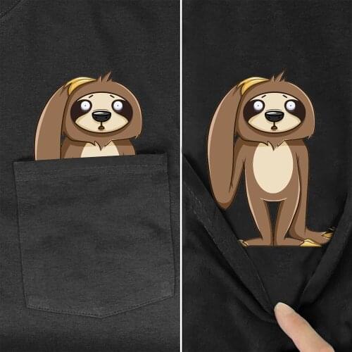 CLOOCL Cotton T-Shirt Pocket Funny Sloth 3D Printed Men Women TShirts Casual Tees Short Sleeve Unisex Harajuku Black Cotton Tops