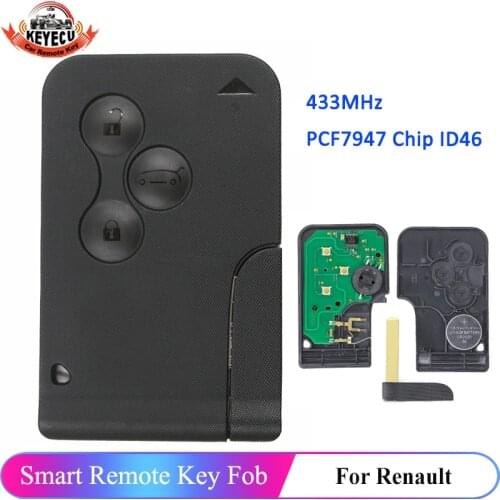 KEYECU 3 Button 433MHz PCF7947 Chip ID46 Remote PCB Ultrasonic for Smart Key Card for Renault Megane II Scenic II Grand Scenic