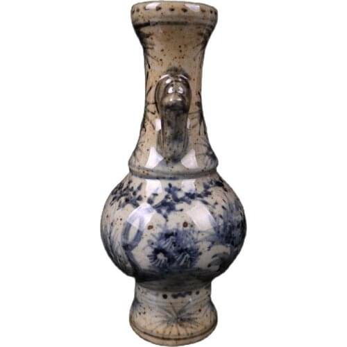 China Old Porcelain Blue And White Flower Pattern Double Ear Bottle