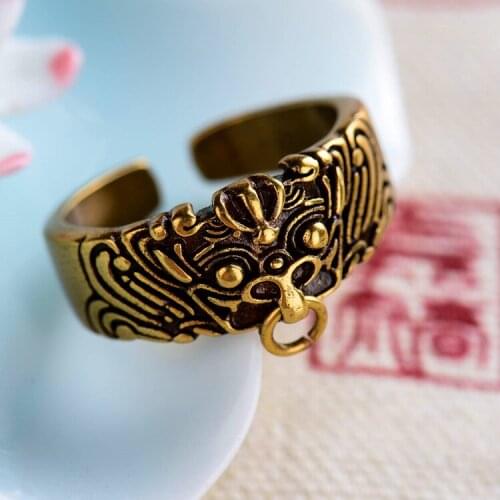 Kaiguang Taotie ring, Animal face mens and womens fashion retro rings, Lovers ring， good luck Domineering personality tai
