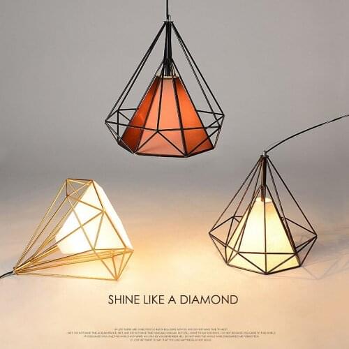 Creative Industrial Style Diamond Shape Wrought Iron Pendant Light with E27 Socket Fabric Shade Droplight for Bar Aisle Club