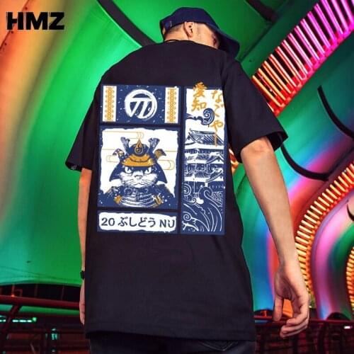 HMZ Summer Japan Style Print Cotton T-Shirt Men Harajuku Streetwear Tshirt Men Clothing Summer Hip Hop Tee Men 2021 New Arrivals