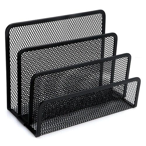 Black Mesh Letter Sorter Mail Business Document Tray Desk Office File Organiser Holder with Handle Desk Makeup Organizer