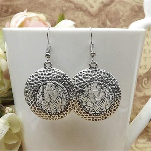 Lusion Jewelry Vintage Tibetan Sliver Carved Flower Round Drop Earring For Woman Cheap Dangle Earrings Bohemian Accessories Gift