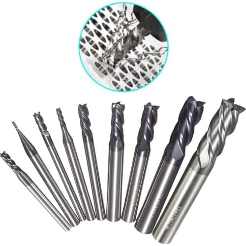 9pcs 4 Flutes Tungsten Carbide End Mill Set Straight Shank CNC tool 1MM-10MM Milling Cutter Set 1mm 2mm 3mm 4mm 5mm 6mm 8mm 10mm