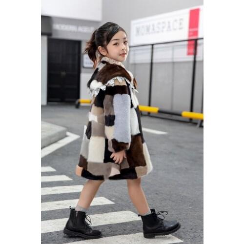 NEW real genuine natural kids mink fur coat child fashion Big lapel jacket girls outwear warm winter big collar