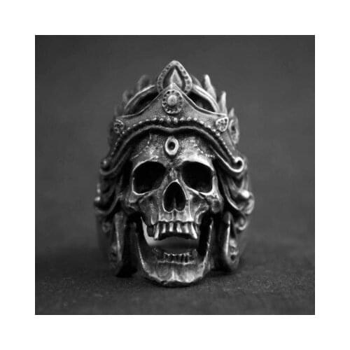 New Arrival Punk Rock Mahakali Helmet Skull Biker Rings Vintage Stainless Steel Ring