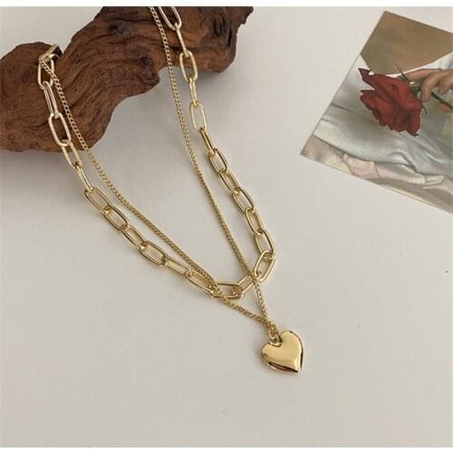 2021 Gold Color Necklace Hip-Hop Sweater Chain Love Pendant Sweater Chain Long Multi-layer Necklaces For Women Fashion Jewelry
