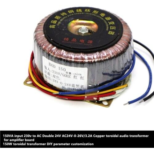 DIY Parameter custom 150w actual power AC Double 24V AC24V-0-24V/3.2A Copper toroidal audio transformer for amplifier board