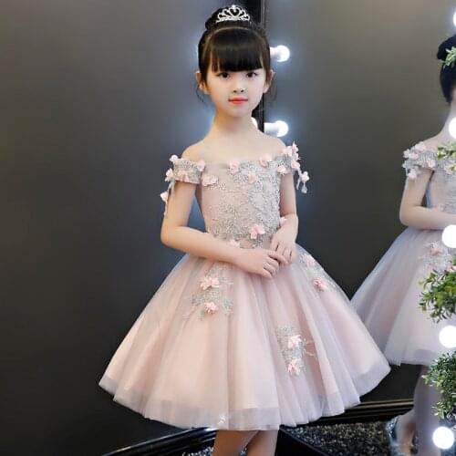 Glizt Floral Flower Girls Dresses For Wedding Pink Lace Girl Formal Birthday Party Dress Princess Gown First Communion Gown