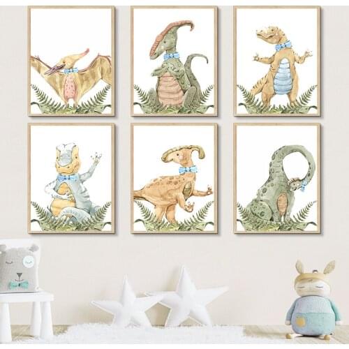 Cute Dinosaur Plant Leaf Cartoon Nursery Quote Nordic Posters And Prints Wall Art Canvas Painting Wall Pictures Kids Room Decor