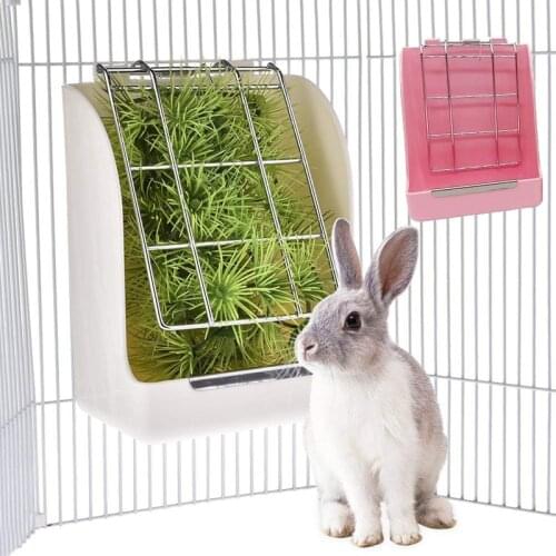 Pet Rabbit Grass Frame Hay Feeder Manger Rack For Rabbit Guinea Pig Chinchilla Fixed Flip-Up Holder Grass Basket Small Pet