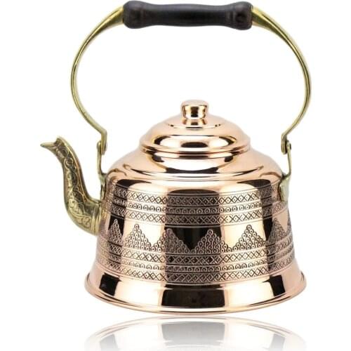 SONAYCOPPER Heavy Gauge 1mm Thick Natural Handmade Turkish Copper Engraved Tea Pot Kettle Stovetop Teapot, 1.6 L