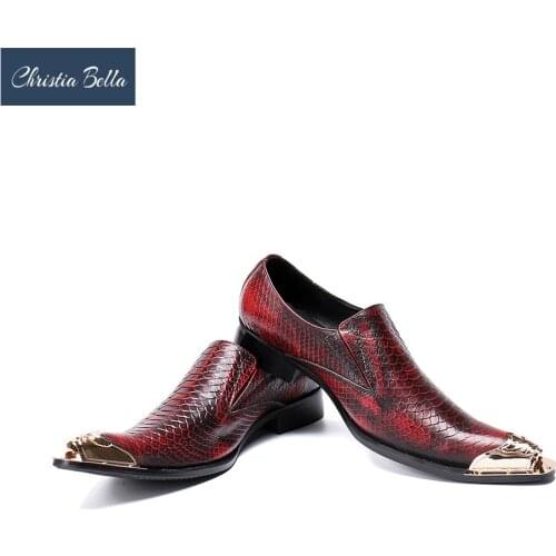 Christia Bella Men Dress Shoes Genuine Leather Luxury Wedding Business Male Shoes Pointed Toe Formal Shoes Shinny Gold Shoes