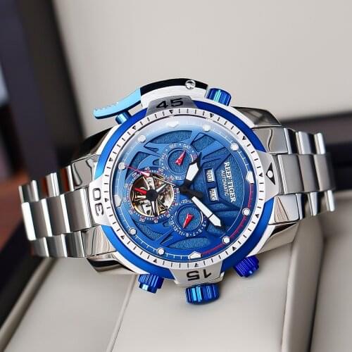 Reef Tiger/RT Luminous Casual Watches Perpetual Calendar Bracelet Blue Dial Watches Automatic Sport Watches RGA3532