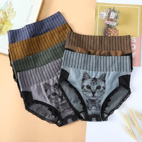 Cotton Womens Underwear Cat Panties High Waist Briefs Animal Breathable Underpants Seamless Soft Lingerie Girls Fashion Briefs