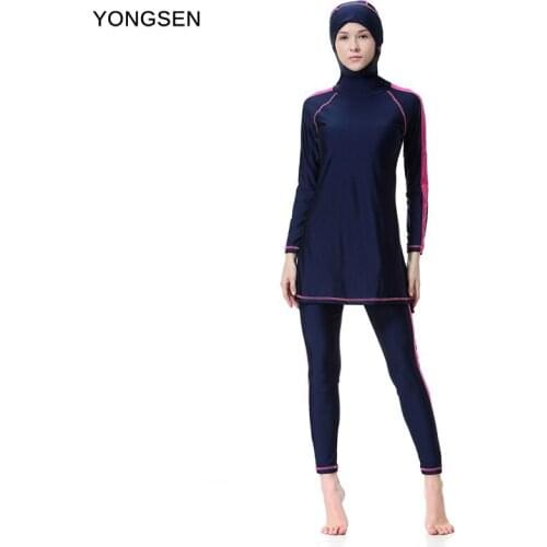 YONGSEN Muslim Swimwear Women Plus Size Burkinis Islamic Hijab Islam Arab Beach Wear Patchwork Muslim Full Coverage Swimsuits